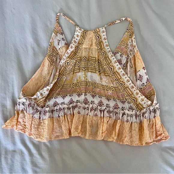 Free People Brighter Than Sunshine Tank Multi Print Ruffled Crop Top - Picture 5 of 6